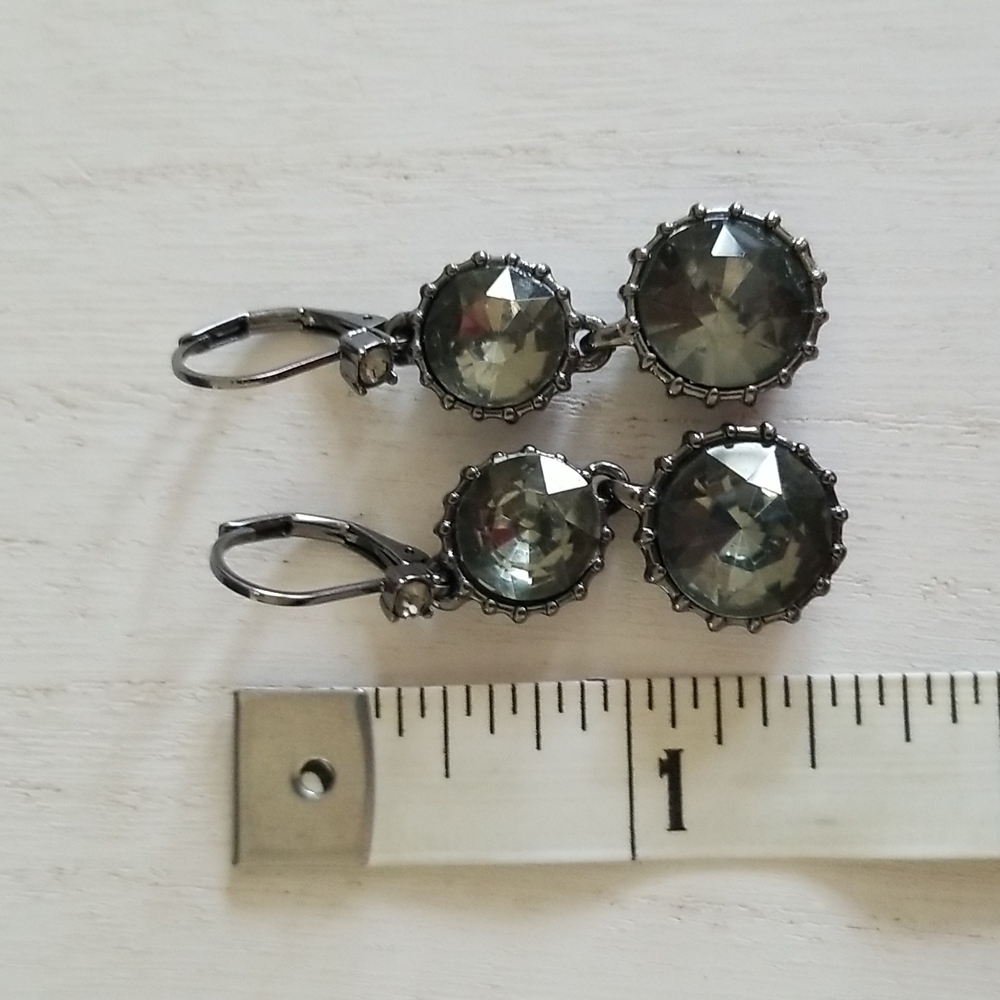 Black and Green Rhinestone Dangle Earrings - Picture 5 of 6